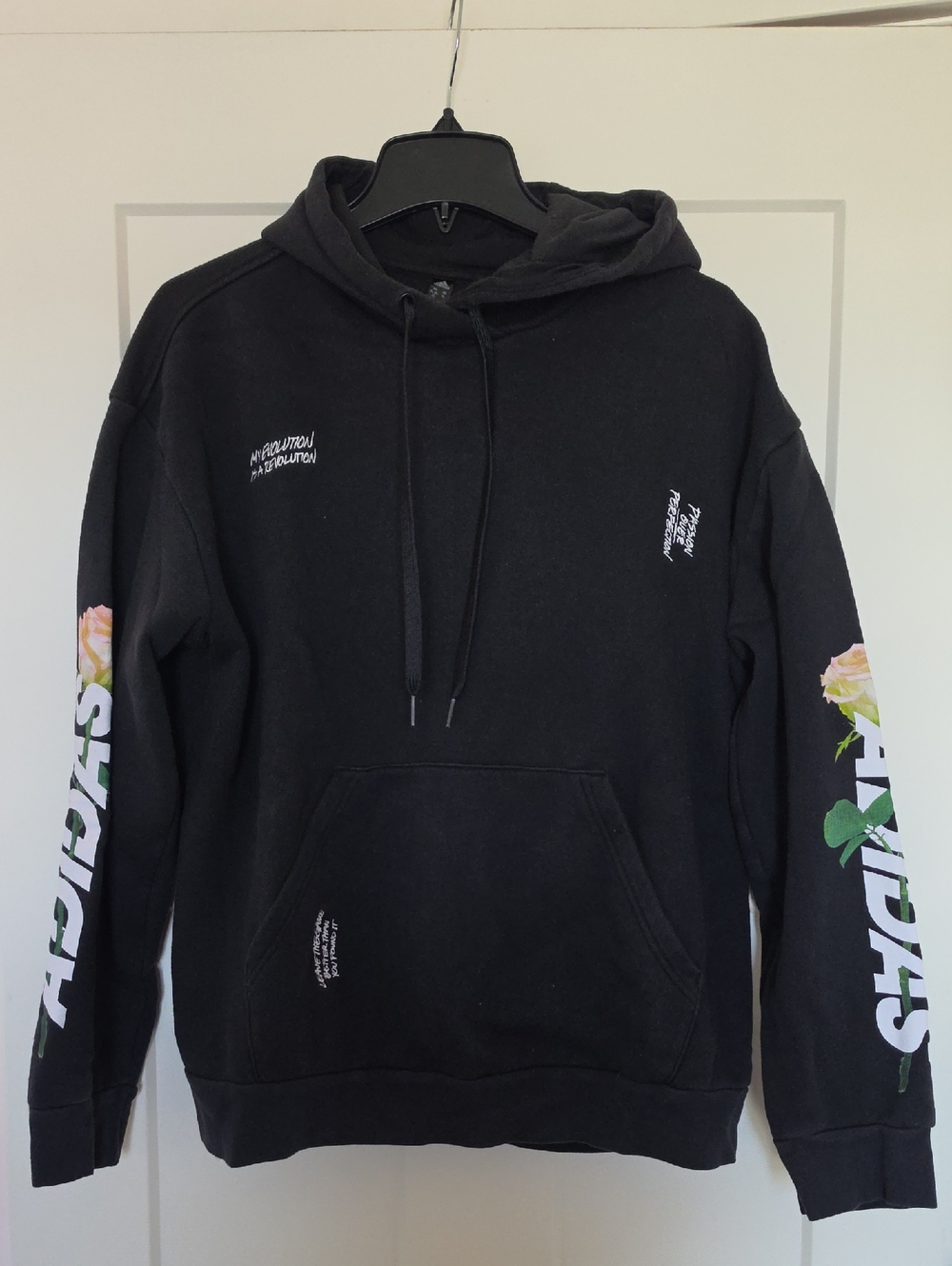 Adidas Black Hoodie with Floral Sleeve Graphics